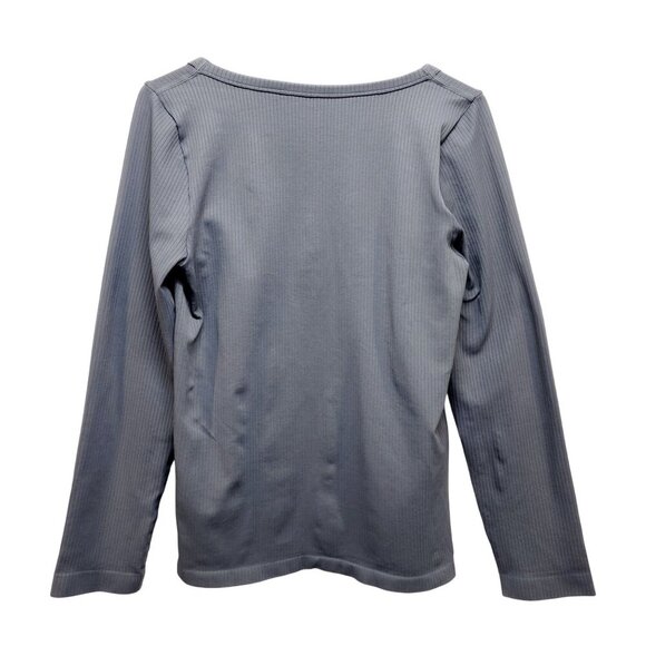 Womens Gray Ribbed Long-Sleeve Henley Top By OQQ Nylon Spandex Blend Size L - Picture 2 of 9
